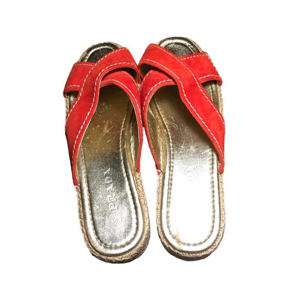 Prada Red Suede Platform Espadrilles 40.5 - Picture 5 of 14